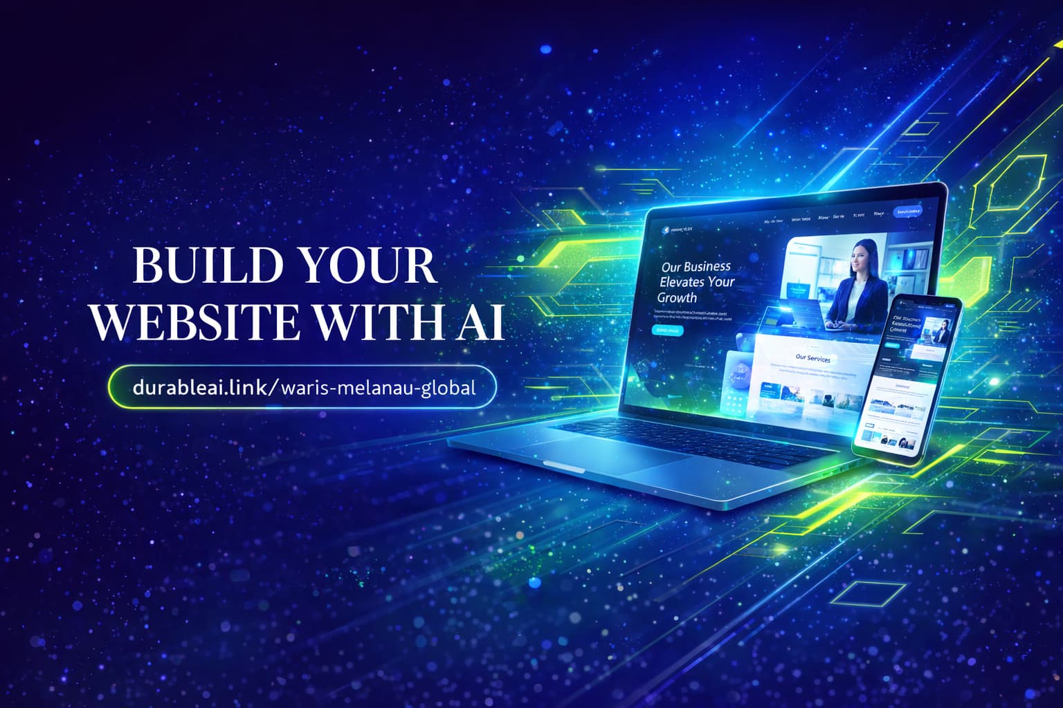 Iklan Durable AI — bina website profesional dalam masa 30 saat dengan teknologi AI terkini