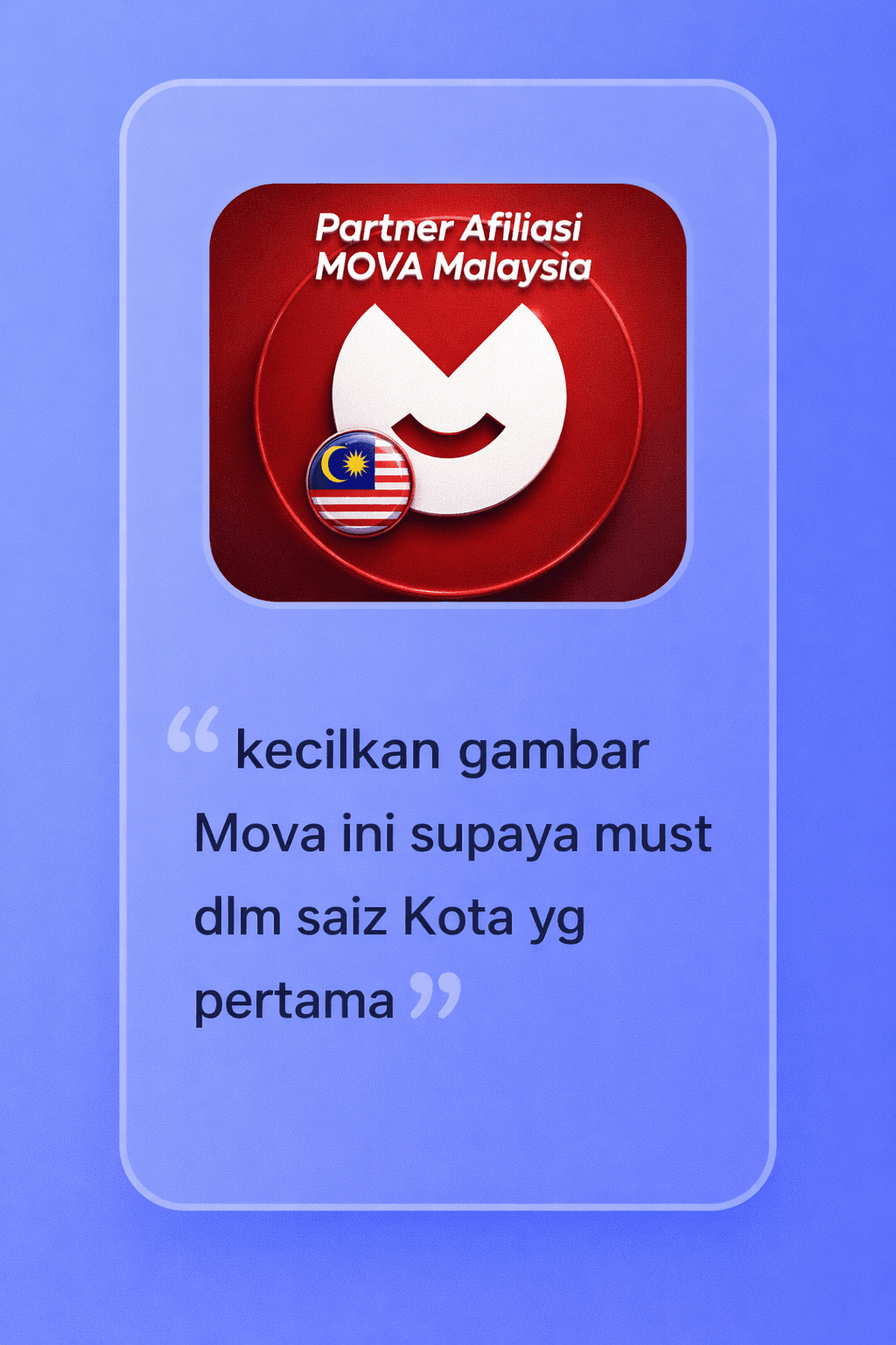 MOVA Malaysia affiliate partner graphic with a red logo, Malaysian flag, and Malay quote.