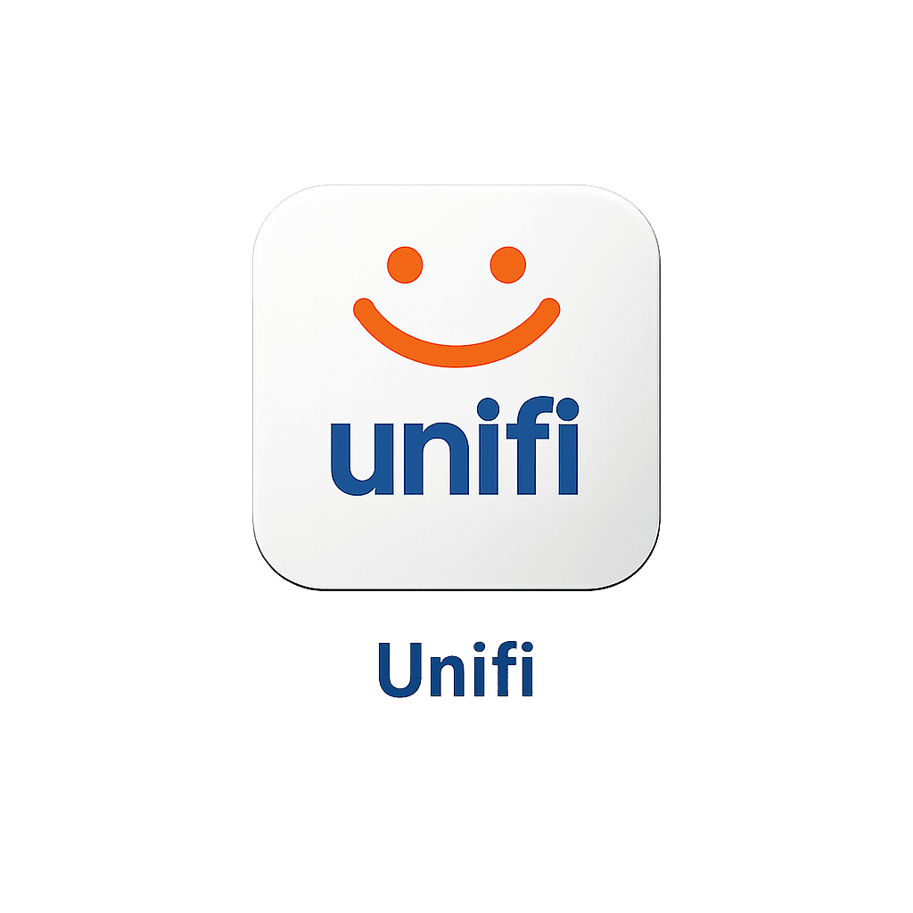 Unifi logo featuring an orange smiley face above blue text on a white rounded square.